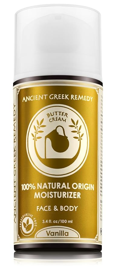 Ancient Greek Remedy Organic Face Moisturizer for Dry Skin - Anti Aging Face & Body Butter Cream - Almond, Jojoba, Olive, Rosehip, Vanilla, Vitamin E Oil. Natural Lotion for Women & Men 3.4 oz