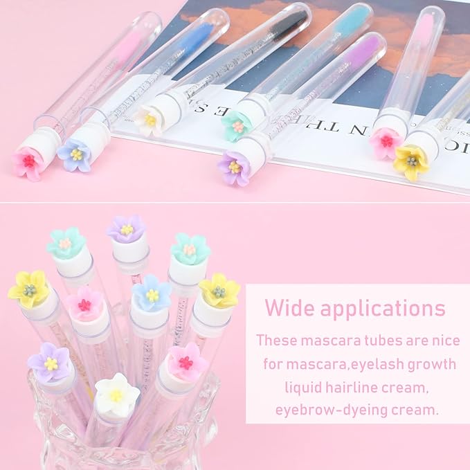 20 Pcs Mascara Wands Tube Set Reusable LashBrush Rose Flower Tube Eyelash Brush Tubes SpooliesLash Extension Brushes Applicators Makeup Tools (5-petal-MIX)
