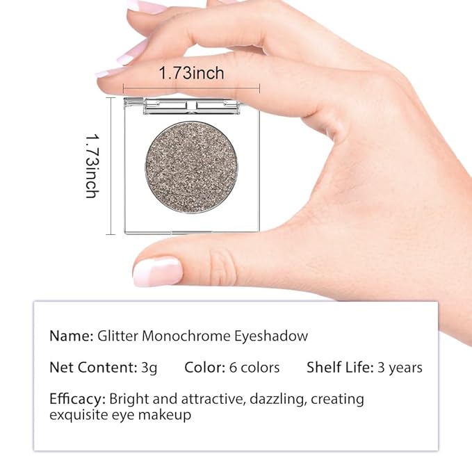 Glitter Shimmer Sparkle Eye Shadow Palette Makeup for Women, Shimmer Gray Brown Glitter Metallic Holographic Iridescent Cream Iridescent Single Monochrome Eyeshadow Makeup