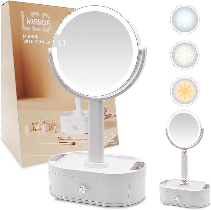 Makeup Mirror with Lights, Lighted Makeup Mirror with Magnification, 80 LED Vanity Mirror with Lights, 3 Color Modes & Stepless Dimming, Shatterp roof & Stable Base