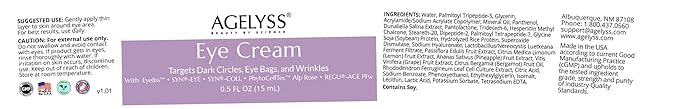 Agelyss Restorative Eye Cream with Eyeliss™ - For Eye Bags, Dark Circles & Fine Lines - Paraben-Free, Cruelty-Free, Vegan - 0.5 fl oz. - Pack of 6