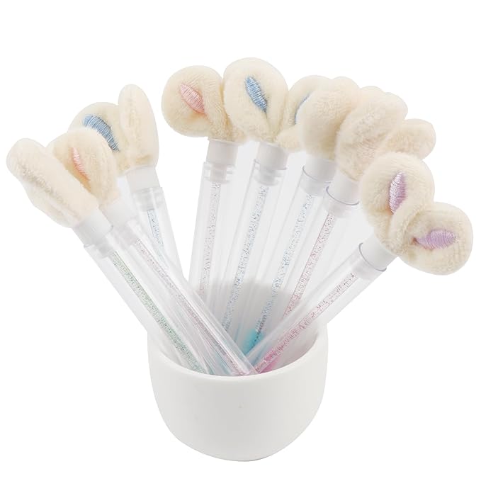20pcs Disposable Glitter Cleaning Spoolie Brushes Empty Mascara Wands Tubes Faux Fur Ball Keyring Makeup Tool Applicator Set (Style#5)