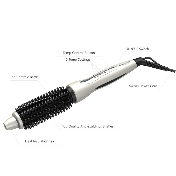 Hair Curler Straightening Brush Ceramic Tourmaline Cool Touch PRO Multi Styler with 5 Heat Adjustments 1 Inch Barrel Auto Shut Off, Pearl White (Package May Vary)