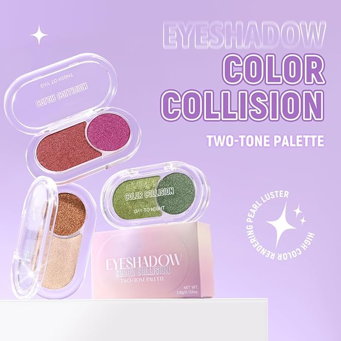 Nude Brown Shimmer Eyeshadow Nude Double Colors Palette, High Pigment Eye Shadow Powder, Blendable Smooth and Texture Waterproof, Smudge-proof, Durable and Long-lasting Makeup Palette 01#