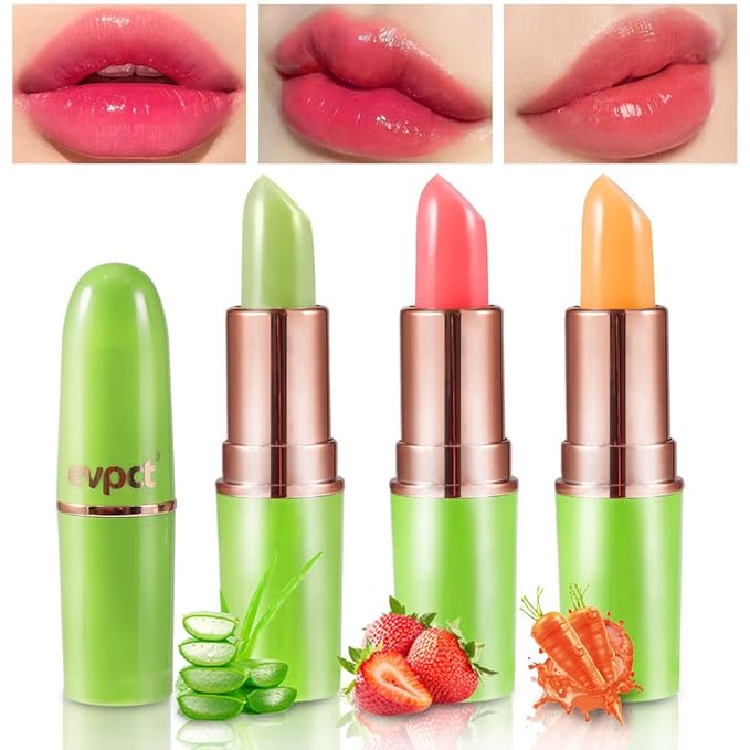 BINGBRUSH Aloe vera Color Changing Lipstick,Moisturizer Long Lasting Lip Care Magic Lip Gloss,Makeup Lipstick Set (3pcs Aloe+Strawberry+ Peach, 3 Count (Pack of 1))