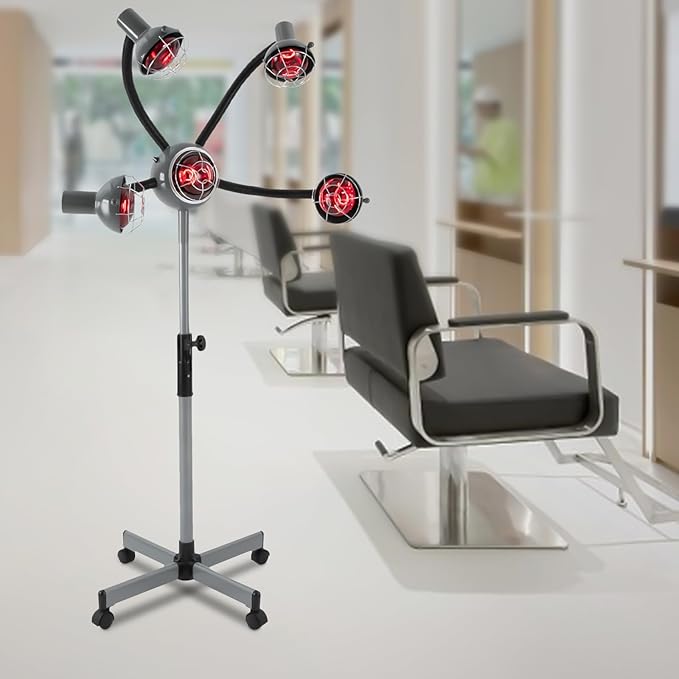 750W 5Heads Infrared Heat Lamp,Hairdressing Heater,Hair Dryer,Infrared Lamp 5 Head for Hair Salon Hairdressing Hair Color Processor & Dryer with Rolling Base,Height & Temperature Adjustable