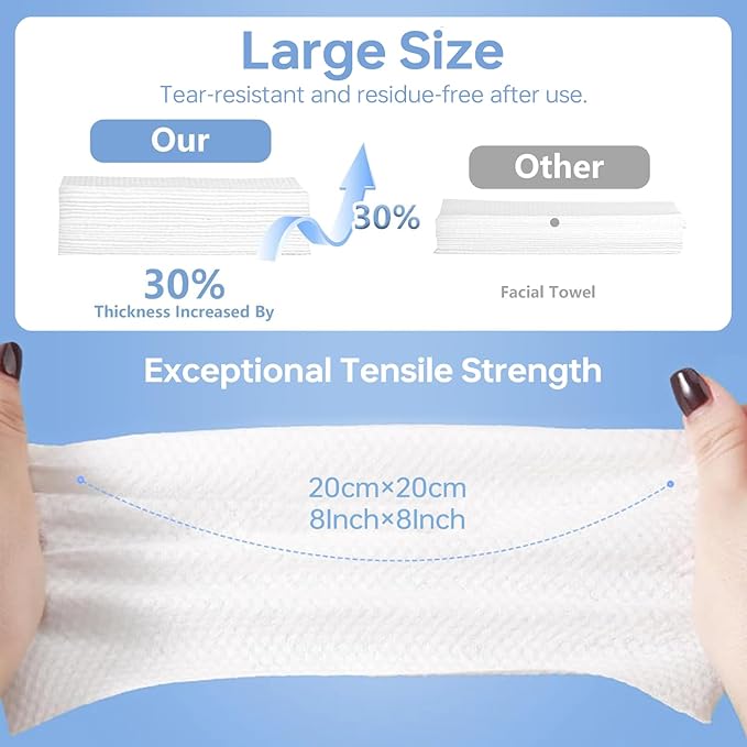 Disposable Face Towels 100 Count, Ultra Soft & Thick Facial Towels for Sensitive Skin, Biodegradable & Lint-Free Makeup Remover Dry Wipes, Multi-Purpose Cleansing Towelettes for Face Wipes