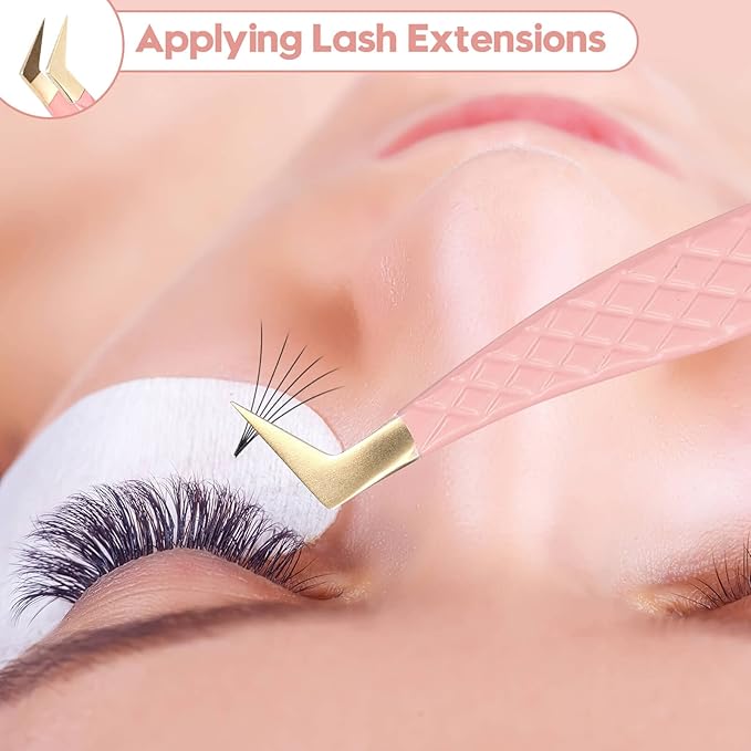 Ms.Queen Lash Extension Tweezers,2Pcs Fiber Tip Grip Boot Volume Tweezer and Dolphin Isolation Eyelash Tweezers