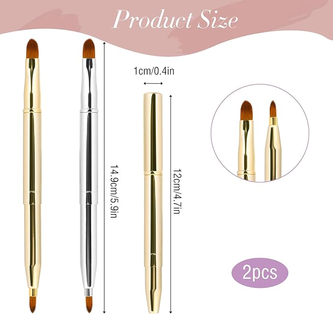 2 Pack Retractable Lip Brush for Lipstick Lip Gloss Double-Ended Lip Makeup Brushes with Cap Lipstick Brush Lip Balm Applicator Travel