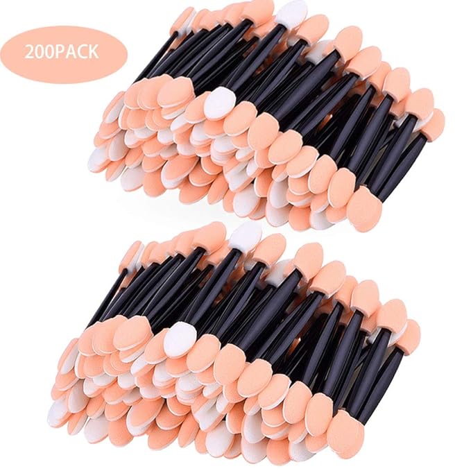 200 Pack Disposable Eyeshadow Brush Sponge Tipped Oval Makeup Tool Dual Sides Eyeshadow Brush Comestic Applicator for Girls Lady Women Daily Beauty(Black)
