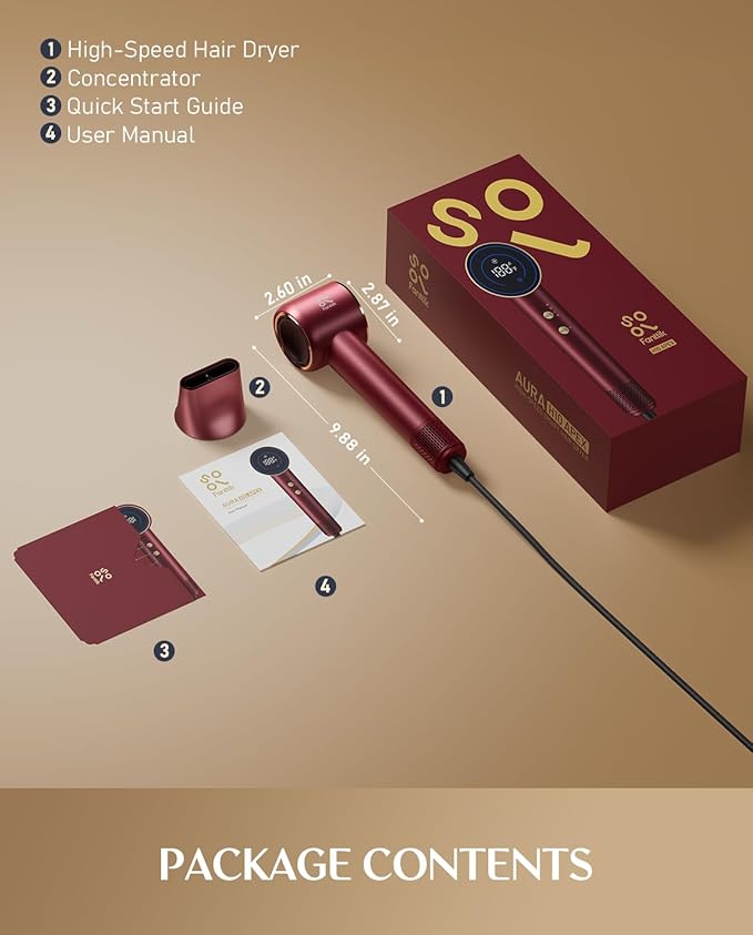Fanttik Solo 80% Faster Drying with 110,000 RPM Brushless Motor Blow Dryer, 56dB Low-Noise, 0.74lb Ultra-Light Blow Dryer, Ionic Tech for Travel, Home, Salon, SonicDry H10 APEX - Red