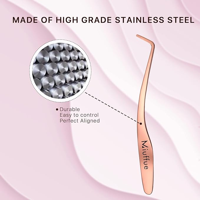 False Eyelash Applicator DIY Lash Applicator Tool Stainless Steel Curved Eyelash Tweezers for Strip Lashes, Rose Gold