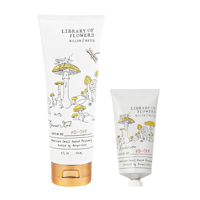 Library of Flowers Willow & Water Bundle with Shower Gel, 8 fl oz, and Handcreme, 2.65 oz, Scented Shea Butter Moisturizing Wash & Hand Lotion for Women, Hydrating Luxury Bath Skin Care Set