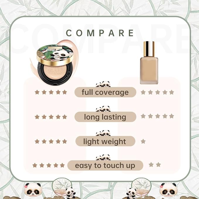 CATKIN Panda Land Full Coverage Cushion Fondation, Breathable Hydrating Nourishing Poreless Face Makeup Save for Sensitive Skin,Sheer Finish (W11 Light)