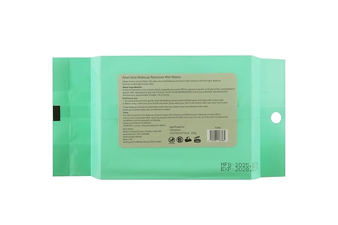 Feladel Aloe Vera Makeup Remover Wipe, 120pcs Gentle & Hydrating Face Wipes With Aloe Extract | Soft, Non-Irritating Cleansing Wipes for All Makeup Types & Daily Use