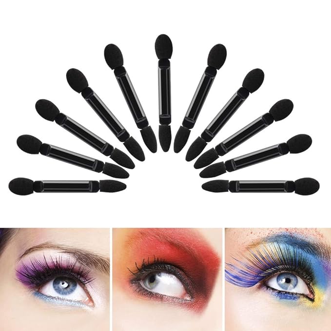 Professional Double Head Eyeshadow Brushes Cosmetic Tool 50 Pcs Disposable Dual Sides Eyeshadow Sponge Brushes Makeup Applicator, (Size: 2.44 inch, Color: Black)