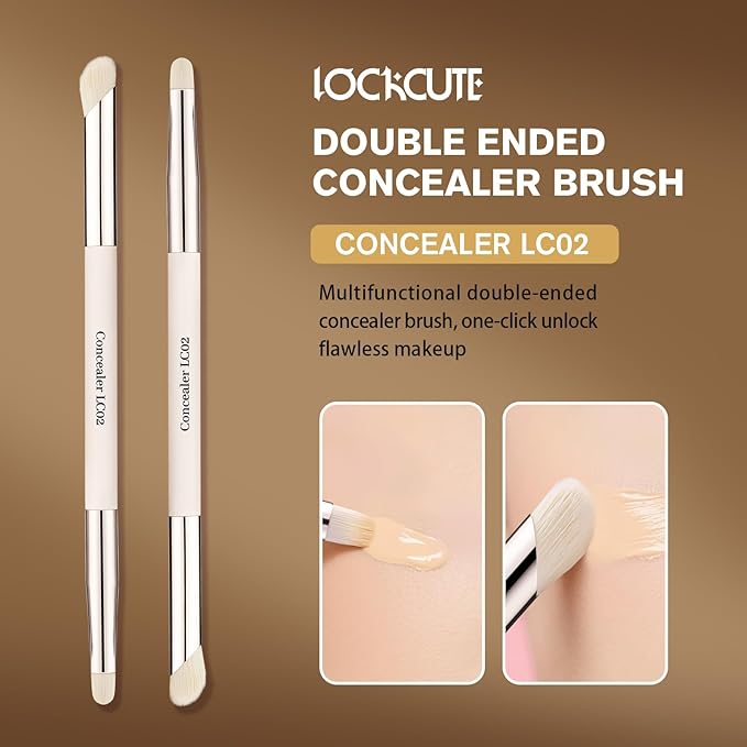 LOCKOUTE Double Ended Concealer Brush LC02 - Duo Precision & Blending Heads, Skin-Friendly Bristles for Flawless Coverage (1 PC)