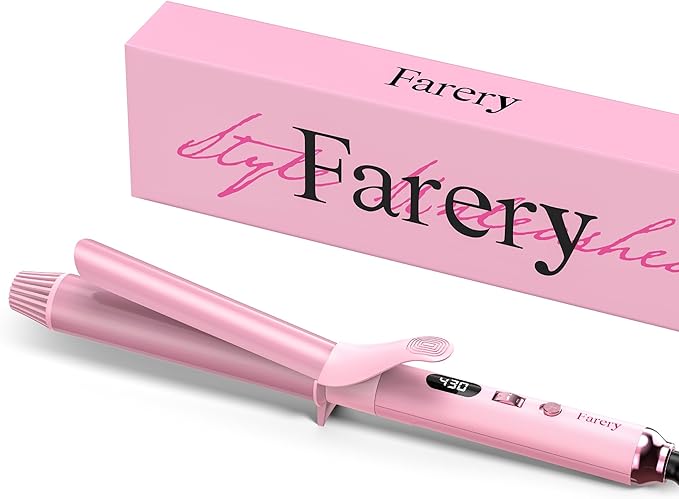 FARERY Long Barrel Curling Iron 1 1/4 inch, 1.25 Inch Curling Iron for Thin Hair, Infused Argan Oil & Keratin, 11 Adjustable Temp, Include Clips & Silicone Pad, Pink