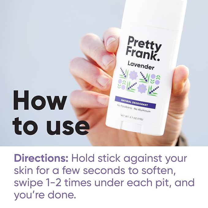Pretty Frank Natural Aluminum-Free Deodorant Stick, Lavender (1-Pack) | All-Day Odor Control for Women & Men | Effective, Skin Soothing Formula with Safe, Organic Ingredients and Essential Oils