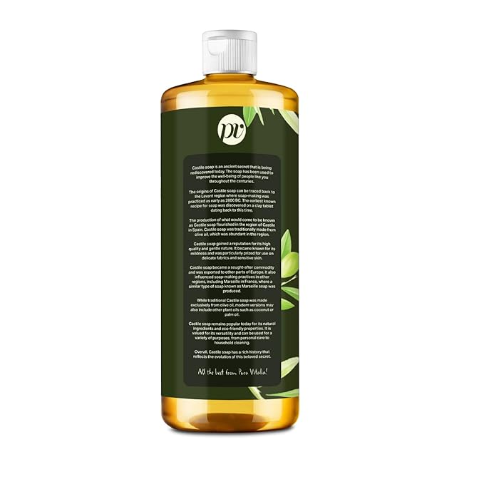 Unscented Organic Castile Soap | Body Wash & Cleanser for Face & Hands | Biodegradable, Eco-Friendly, Palm Oil Free, Vegan & Gentle | Made with 6 Natural Ingredients | 32 oz