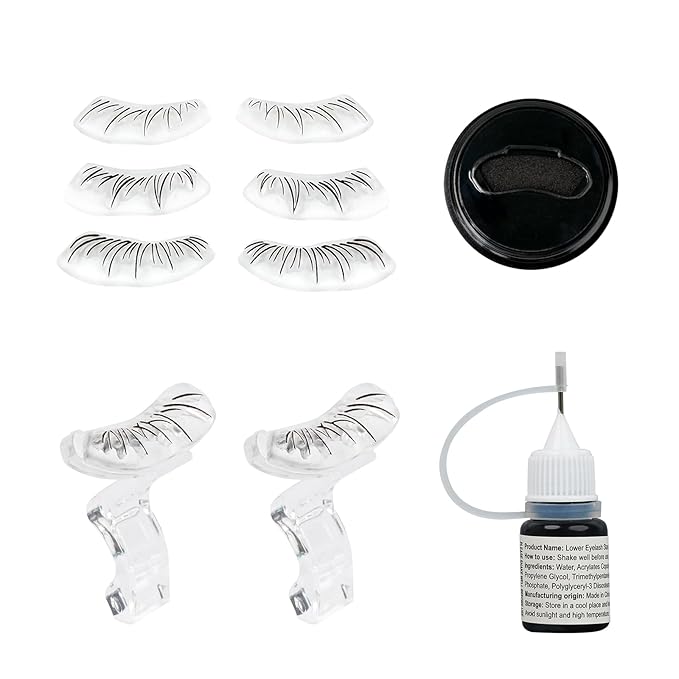 Natural Eyelash Stamp Lower Waterproof - Bottom Eyelash Stamp with Refill, Lower Lash Stamper with Waterproof, Black-Brown Lash Stamper, 3 Styles Natural Look, 48H Long Lasting 01(D91+C62+X28)