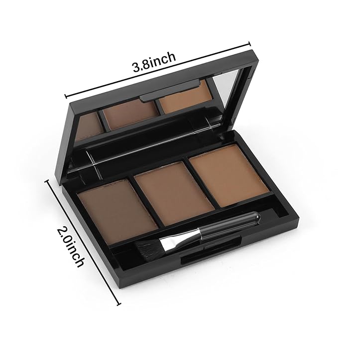 3-Color Eyebrow Powder Palette, Brow Powder Filler Kit With Mirror Brow Brush, Waterproof Neutral Eye Makeup for Women, Smudge-proof