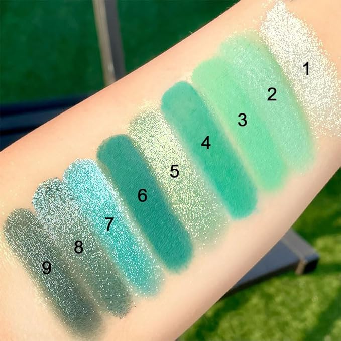 evpct 9 Colors Teal Eyeshadow Palette, Turquoise Cyan Light Blue Dark Green Glitter Metallic Shimmer Sparkly Eye Shadow Palette Makeup for Older Women Blue Eyes, Waterproof Highly Pigmented Eyeshadow