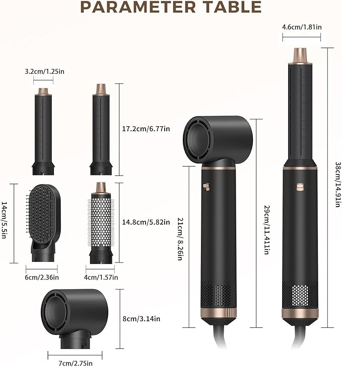 5 in 1 Hair Dryer Brush Hot Air Curling Brush Negative Ion Air Styler,Multi Function Blow Dryer Brush with Curling Wand, Straightening Brush, and Volumizing Hot Air Brush for All Hair Types(Black)
