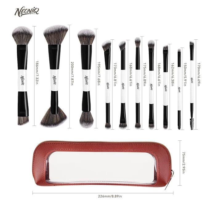 10 PCS Foundation Contour Conceal Brush Set With Bag, Makeup Brushes, Double-End Multi-functional Brushes for Foundation Powder Blush Eyeliner Eyeshadows, Professional Face Brush Set(White)