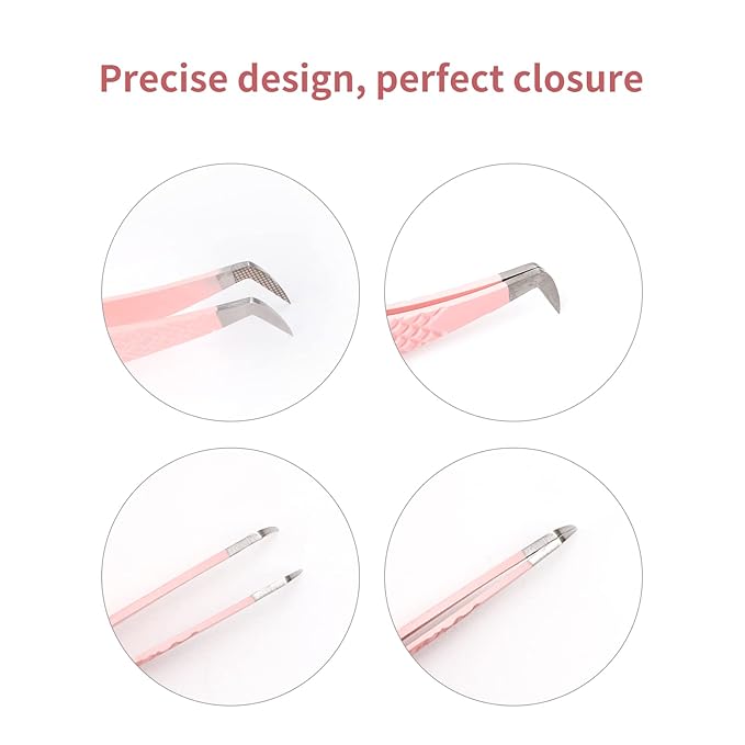 Eyelash Tweezers for Extensions Fiber Tip Lash Tweezers Professional Lash Extension Tweezers for Volume Fans &isolation & Pick up Single Lashes Volume Lash Tweezers Pink