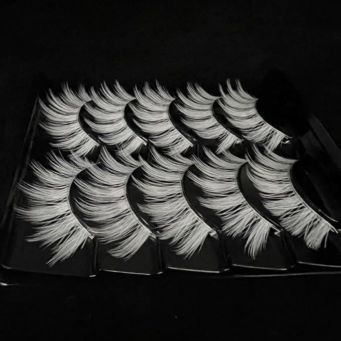 White Eyelashes Halloween & Easter Cosplay White Lashes Thick Fluffy 15MM Can Be Trimmed Fake Eye Lashes Extension Tool Costume Party False Eyelashes Stage Performance (MQ1-5Pairs)