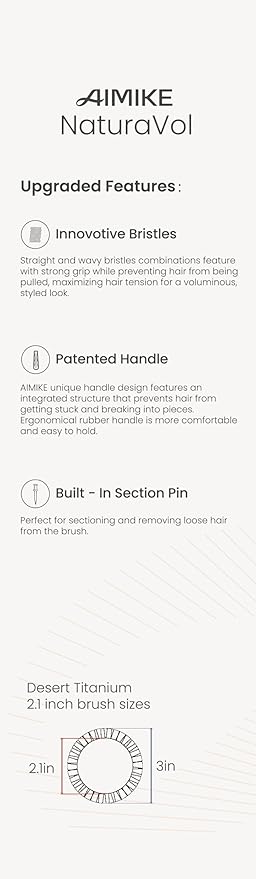 AIMIKE NaturaVol Round Brush for Blow Out, Large Round Hair Brush w/Nano Thermal Ceramic Tech, for Blow Drying & Styling, Boost Volume & Smoothness, with 2 Clips (2.1 Inch Barrel, 3 Inch Bristle)