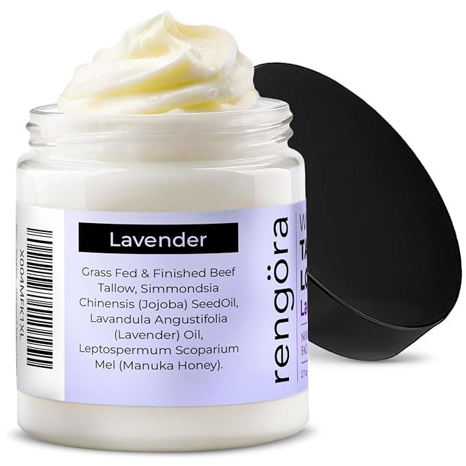 rengöra Whipped Tallow Balm - Lavender Beef Tallow for Skin 2.7oz - Grass Fed Beef Tallow Made in USA - Intense Hydration Skin Moisturizer for Men + Women with Jojoba Oil and Manuka Honey