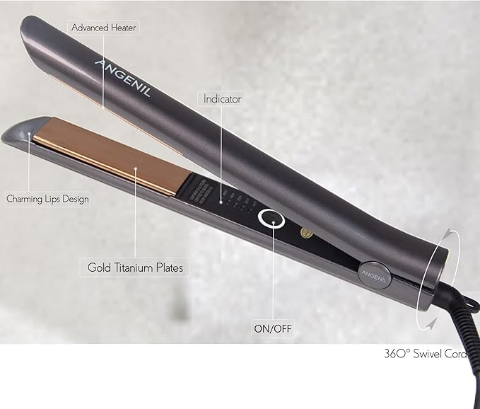 ANGENIL Titanium Flat Iron Hair Straightener and Curler 2-in-1, Professional Flat Iron Curling Iron in One, Dual Voltage Hair Straightening for Women Styling Tools, 30S Fast Heating, (290°F-450°F)
