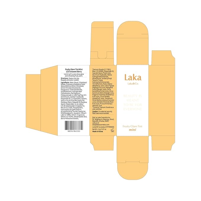 Laka Fruity Glam Lip Tint Mini, Glowing Lip Stain with Wide Color Spectrum, Hydrating & Lightweight Texture, Long-Lasting Bold Stain, Non-Sticky, Vegan, K-Beauty (123 Unsweet Berry)