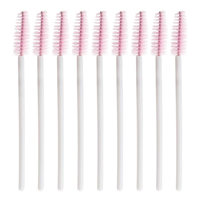 300 Pcs Disposable Mascara Wands,Eyelash Brushes,Spoolie Brush for Eyelash Extensions Makeup Applicator Tool Bulk, White/Pink