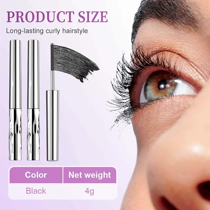 Iron Wand Mascara, Waterproof Quick Drying Curling Mascara, Black, 3D Curling Metal Wands, No Flaking, No Clumping (2 PCS)