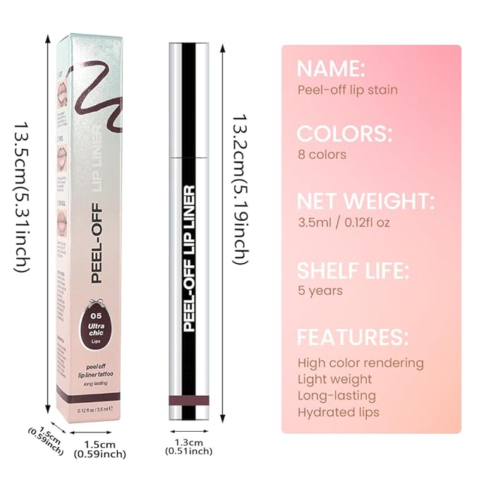 Matte Lip Gloss Stain-Peel Off Lip Liner Tattoo, Dark Brown Lip Tint,Long Lasting Peel Off Lip Stain, Waterproof Transfer-proof Lip Mask Lip Liner Peel Off Lip Gloss,Stayn Lip Makeup. #05