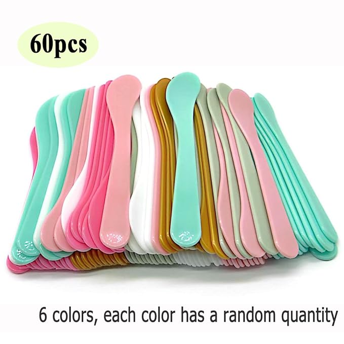 100pack Cosmetic Spatula for Face Mask Cream Stick Plastic Frosted Tip Spoon Disposable Makeup Tool for Easy Mixing, Sampling, Waxing DIY Facial Mask Skincare, 15.5 x 4cm, Reusable, 6 Colors