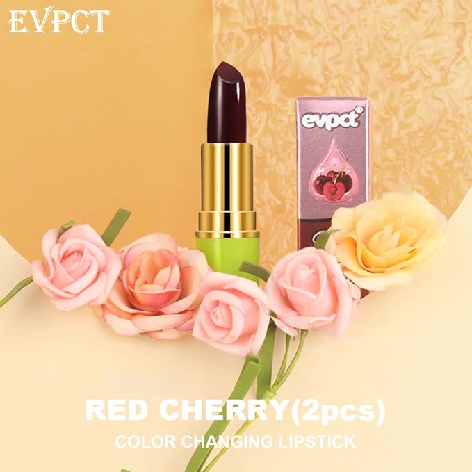 BINGBRUSH Aloe vera Color Changing Lipstick,Moisturizer Long Lasting Lip Care Magic Lip Gloss,Makeup Lipstick Set (2 Pcs Red Cherries, 2 Count (Pack of 1))