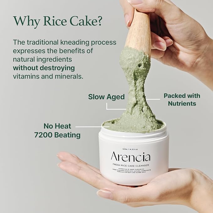 Korean Rice Mochi Face Cleanser & Daily Scrub - Moisturizing, Brightening & Deep-Cleansing - All Skin Types, Vegan, Organic - with Rice Powder, Rice Water & Green Tea (1.76oz)