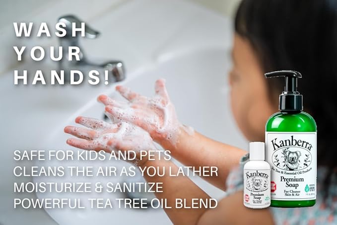 Kanberra Premium Soap 7 oz โ Natural Tea Tree Oil Formula, Moisturizing & Antimicrobial, Gentle on Skin, No Harsh Chemicals โ Fresh Scent, Refillable Bottle.