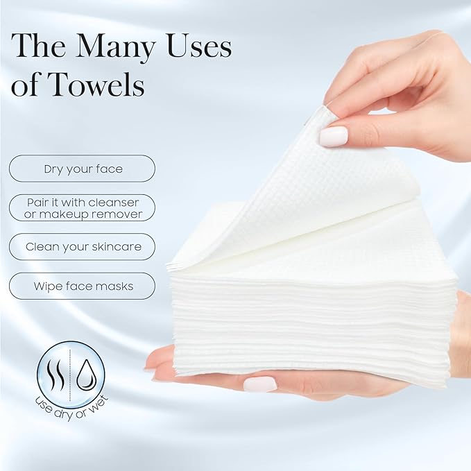 2 Pack of 50 count XL Disposable Face Towels 10” x 12”, 100% Viscose Fibre, Soft & Skin Friendly Face Towelettes Disposable, Facial Tissue Wipes for Women Cleansing