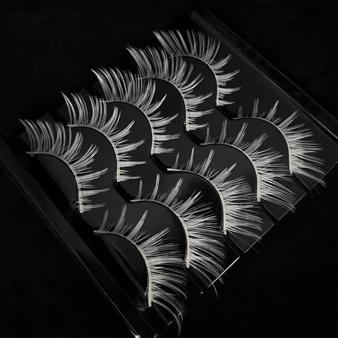 White Lashes Fairy Eyelashes Cat Eye Wispy Spiky False Eyelashes Cosplay Manga Lashes Halloween Easter Lashes Natural Anime White Fake Lashes Fox Eye Long Volume Fake Eyelashes (MQ15-5 Pairs)
