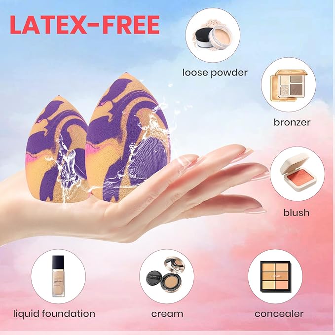Tri Color Makeup Sponge, Low Absorption Latex Free Soft Makeup Sponges For Foundation,7pcs Beauty Sponge Blender for Power&Cream,Liquid (Multicolor)
