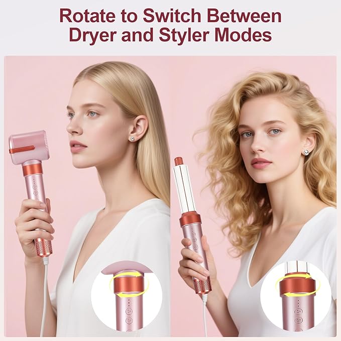 Hot Air Brush Blow Dryer, 7-in-1 Styler Curling Wrap&Hair Dryer - 110,000 RPM Negative Ion, 3 Temp Settings for Straightening/Curls/Drying/Smoothing-Hair Styling Tool