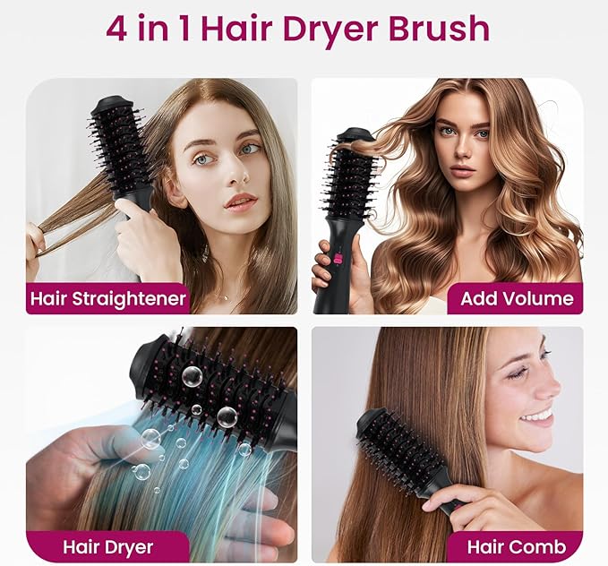 Hair Dryer Brush Blow Dryer in One, Upgraded 4 in 1 Hair Drying Hair Blowout Brush,One Step Hair Dryer and Styler Hot Air Negative Ion Anti-frizz Blowouts, Salon Volumizer & Straightener