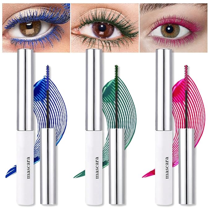 Colored Mascara for Eyelashes, Voluminous Colorful Mascara, Pink Purple Blue Green Red White Black Brown Lash Pack - Lengthening, Defining, Curling, Multiplying Formula (3Pcs-White+Brown+Black)