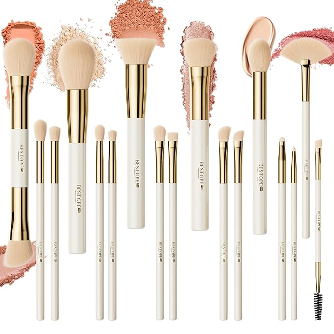 Makeup Brushes Set Professional BESTOPE PRO - 18 Pcs,Double Ended Foundation Concealer Blush Eyeshadow Contour Eyeliner Face Makeup Brush Set,Blending Brush For Makeup With Case Travel,White