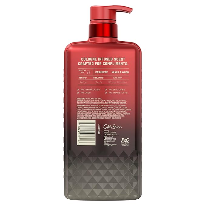 Old Spice Body Wash for Men, The Spice Alchemist Collection, 24/7 Cologne Infused Hydration, No Trade Off Formula, Free of Phthalates Silicones & Dyes, Cashmere + Vanilla Wood Scent, 20 oz